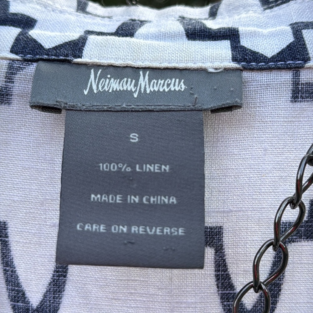 🩷 NEIMAN MARCUS; Classy & Upscale Geometric Black/White 100% LINEN Tunic; Sz. S! - Picture 3 of 10